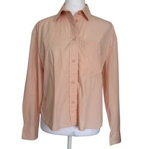 Quince Top Organic Cotton Poplin Cropped Long Sleeve Women’s Size XS Peach Shirt